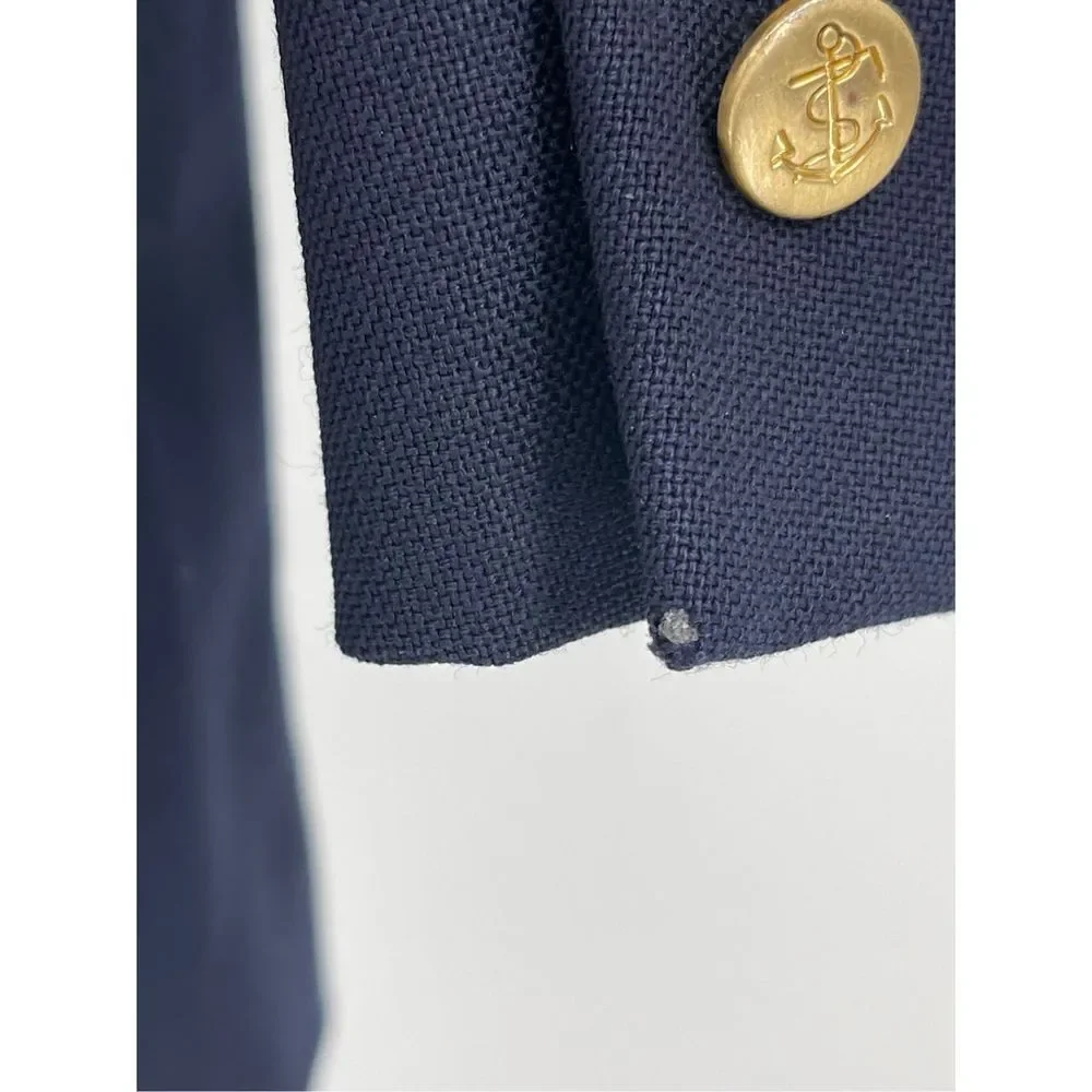 Lands End Blazer Sport‎ Coat Suit Jacket Men Size 44 Blue Gold Button Wool